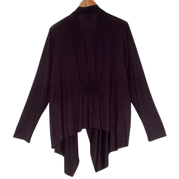 Worthington Woman Stretch 2X Black Waterfall Open-Front Cardigan Ruched Back - Picture 2 of 11